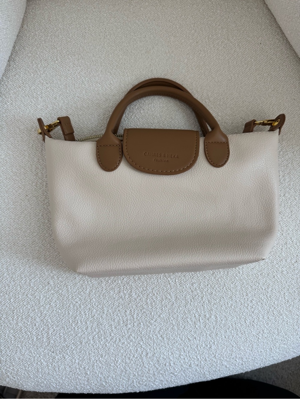 Two-Tone Cream and Tan Leather Tote